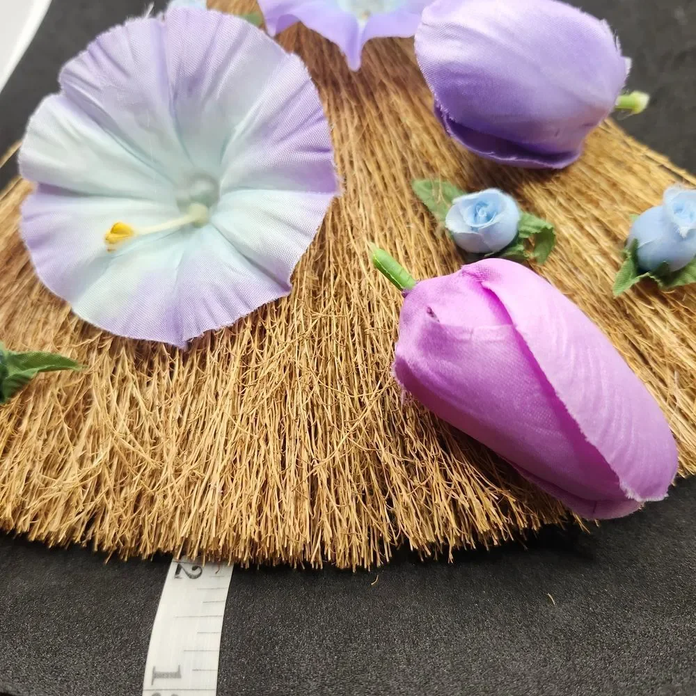 Hand Crafted Decorative Spring Broom  Purple Tulips Blue Morning GloryFlowers
